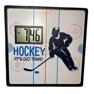 Hockey Rink Themed Digital Wall Clock Skating Player It's Go Time  Tin  12 x 12"